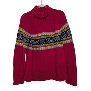 Hanna Andersson Floral Turtleneck Sweater Womens Size Medium Pink Fair Isle